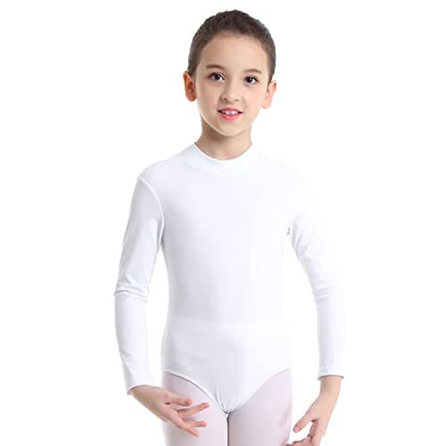 Runhomal Mädchen Gymnastik Leotard Langarm Turnanzug Ballettanzug Klassisch Gymnastikanzug Turntrikot Balletttrikot Tanzkleidung für Kinder Weiß 122-128 von Runhomal