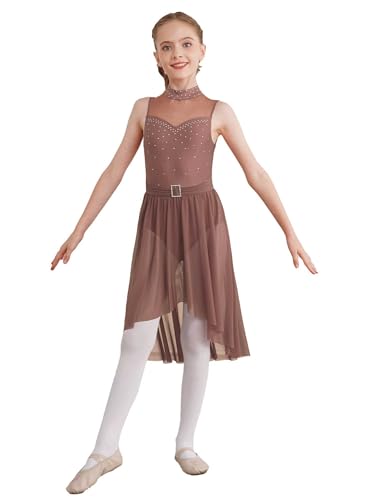 Runhomal Mädchen Lyrical Tanzkleid Ballettkleider ärmellos Ballettkleid Ballettkleidung Gymnastikbody Ballett Trikot Leotard Tanzkleidung Braun 146-152 von Runhomal