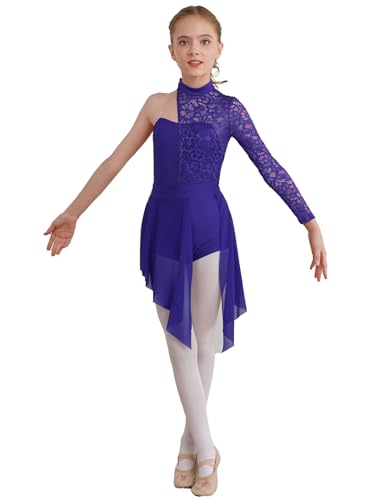 Runhomal Mädchen Spitze Tanzkleider Lyrical Ballettkleid Ballettkleidung Einteiler Turnanzug Gymnastik Jumpsuit Trikot Body mit Tutu Rock Tanzkleidung Violett 134-140 von Runhomal