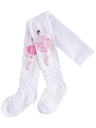 Runhomal Mädchen Strumpfhosen Ballettstrümpfe Stretch Leggings mit Süße Muster Tanzstrumpfhose Sportleggings fürs Ballett Gymnastik Tanz Weiß 104-116 von Runhomal
