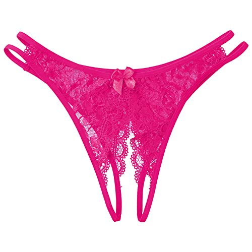 Runhomal Männer Spitze Slips Erotik String Tanga Ouvert String Sissy Unterhose Transparent Unterhose Nachtwäsche Hot Pink Einheitsgröße von Runhomal
