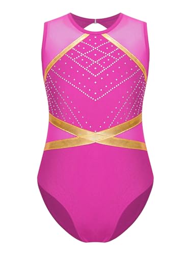 Runhomal Turnanzug Mädchen Metallic Gymnastikanzug Leotard ärmellos Turnbody Gymnastiktrikot Turntrikot Balletttrikot Kinder Ballettanzug B Hot Pink 158-164 von Runhomal