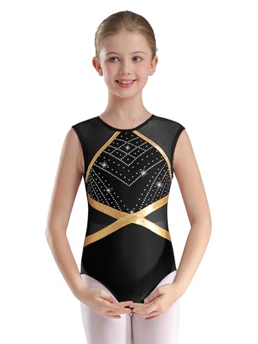 Runhomal Turnanzug Mädchen Metallic Gymnastikanzug Leotard ärmellos Turnbody Gymnastiktrikot Turntrikot Balletttrikot Kinder Ballettanzug B Schwarz 134-140 von Runhomal