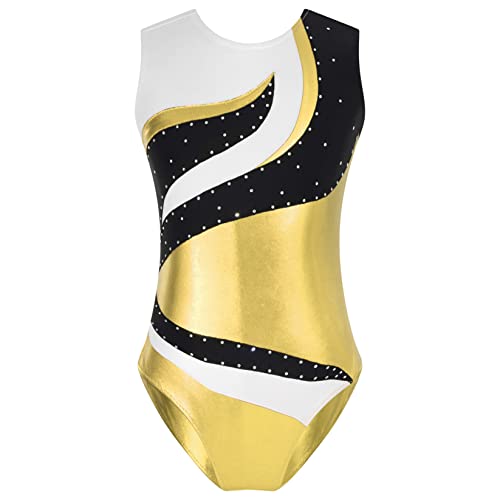 Runhomal Turnanzug Mädchen Metallic Tanz Trikot Leotard ärmellos Gymnastikanzug Kinder Turnbody Gymnastiktrikot Turntrikot Balletttrikot Ballettanzug Gold 122-128 von Runhomal