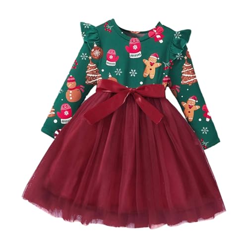 Runhomal Weihnachtskleid Baby Mädchen Prinzessin Langarm Tutu Rock Weihnachten Kleid Kinder Weihnachts Partykleid Weihnachten Party Outfits Gr.86-128 Roter Lebkuchenmann 86-92 von Runhomal