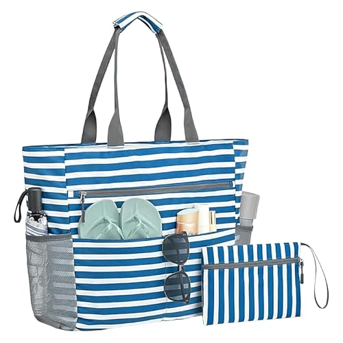 Runkoyea Strandtasche Für Damen | Schwimmbad Strandtasche Mit Münzgeldbeutel | Faltbare Wasserdichte Tragetasche Mit Reißverschluss Für Reisen Camping Picknick Pool Wandern Pendeln Gym Urlaub Arbeit von Runkoyea