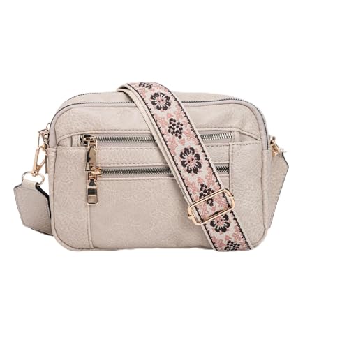 Runmeihe Damen Crossbody Taschen 3 Reißverschlussfächer Kleine Crossbody Taschen mit verstellbarem breitem Gurt, grau, Small von Runmeihe