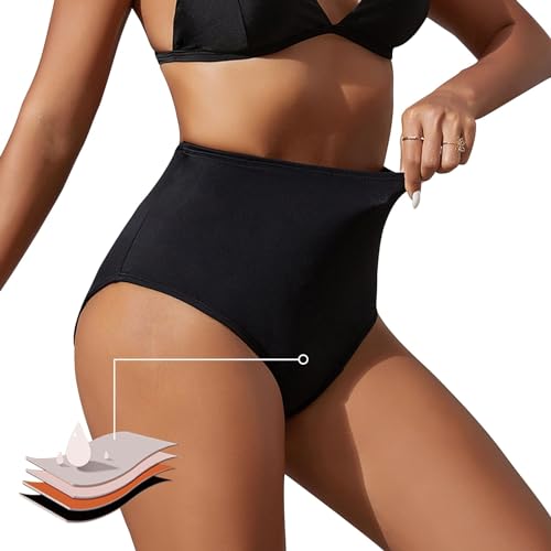 Runmeihe Perioden Bademode zum Schwimmen für Mädchen Teenager Frauen, Hoch Taillierte Schwarze Bikini Perioden Badeanzug (DE/NL/SE/PL, Alphanumerisch, S, Regular, Regular, Black) von Runmeihe