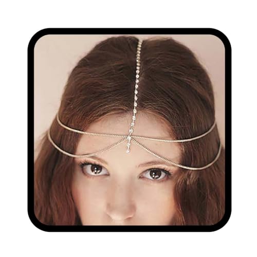 Runmi Braut Kopfkette Kristall Haarteil Silber Kopfschmuck Festival Stirnband Bohomian Haar Schmuck Hochzeit Haarschmuck für Frauen und Mädchen von Runmi
