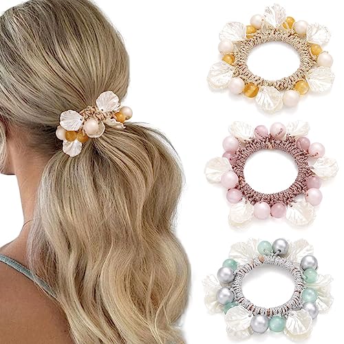 Runmi Haargummi, Perlen-Haargummis, Strass, elastische Haarbänder, Pferdeschwanzhalter, Haarseile, Haarschmuck für Damen und Mädchen (3 Stück) von Runmi