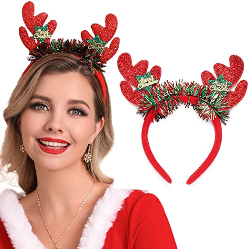 Runmi Weihnachten Stirnband Rentier Geweih Stirnbänder Halloween Kopfbedeckung Weihnachten Haarschmuck Pailletten Haarreif für Frauen und Mädchen (A) von Runmi