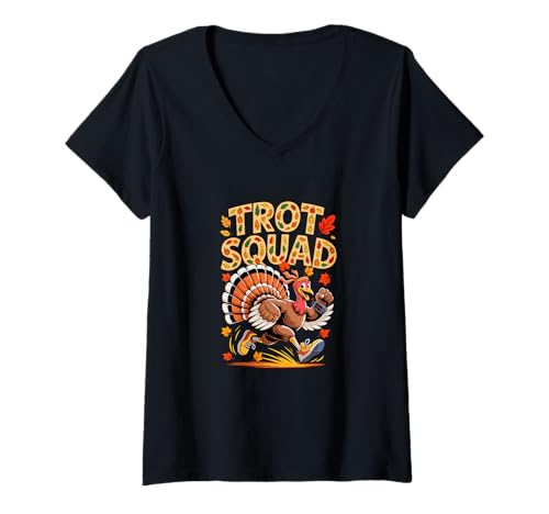 Damen Trot Squad Thanksgiving Autumn Turkey Running Runner Lover T-Shirt mit V-Ausschnitt Damen Trot Squad Thanksgiving Autumn Turkey Running Runner Lover T-Shirt mit V-Ausschnitt von Runner, Running Thanksgiving Costume