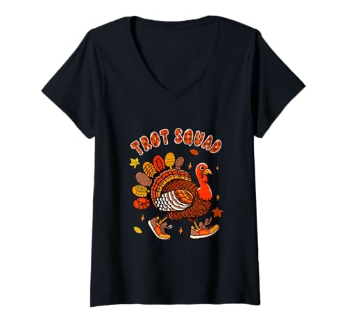 Damen Trot Squad Thanksgiving Fall Turkey Running Shoes Runner T-Shirt mit V-Ausschnitt Damen Trot Squad Thanksgiving Fall Turkey Running Shoes Runner T-Shirt mit V-Ausschnitt von Runner, Running Thanksgiving Costume