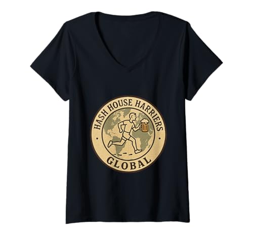 Damen Der Trinkclub mit einem Laufproblem Hash House Harriers T-Shirt mit V-Ausschnitt Damen Der Trinkclub mit einem Laufproblem Hash House Harriers T-Shirt mit V-Ausschnitt von Runner Jogging Club Hash House Harriers