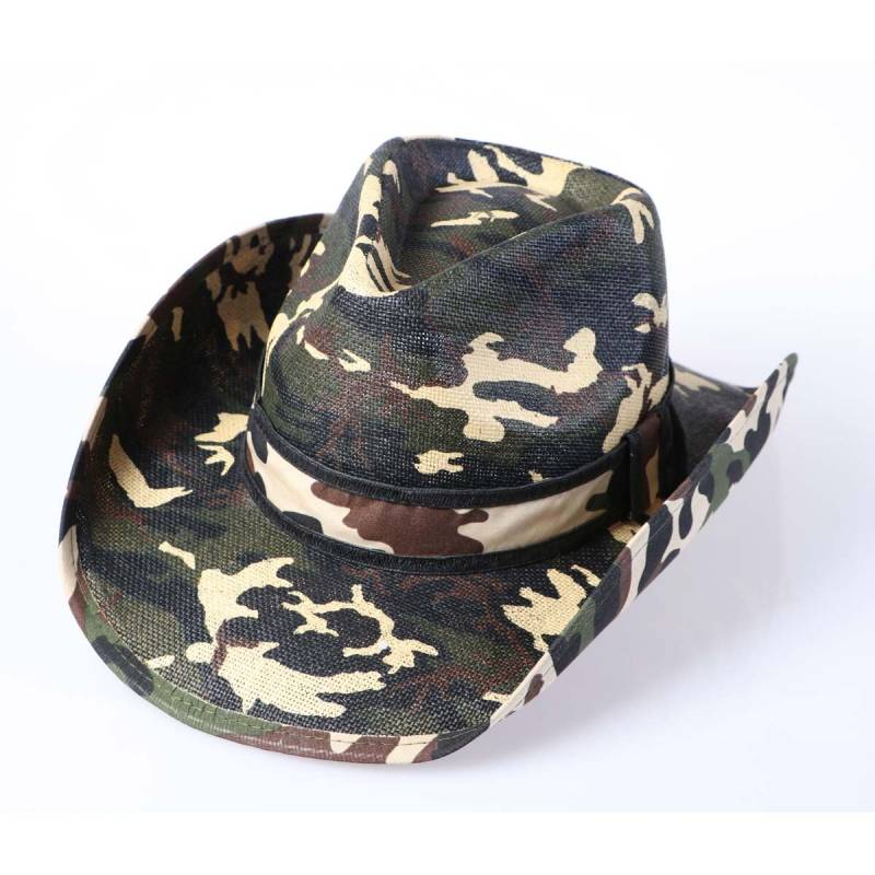 Camouflage Strohhut Cowboyhut Westernhut Anglerhut mit Hutband und Kinnband 58 (Gr.57-59) von Running Bear