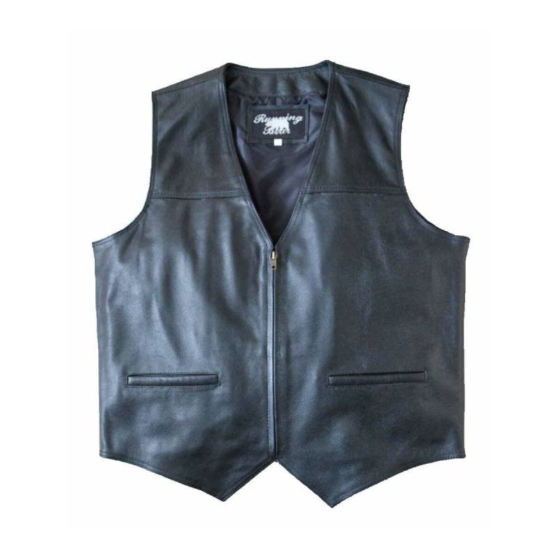 Herren Lederweste, Bikerweste, Rindsleder, schwarz mit Reissverschluss L von Running Bear