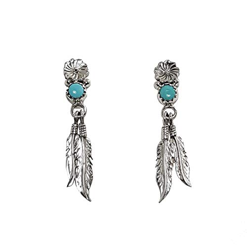 Indianerschmuck Ohrringe Türkis Silberfedern Blumen Westernschmuck Navajo OR306 von Running Bear