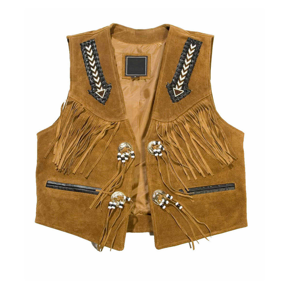 Lederweste Ohio mit Fransen und Conchos schwarz-Größe L Lederweste Ohio mit Fransen und Conchos schwarz-Größe L von Running Bear