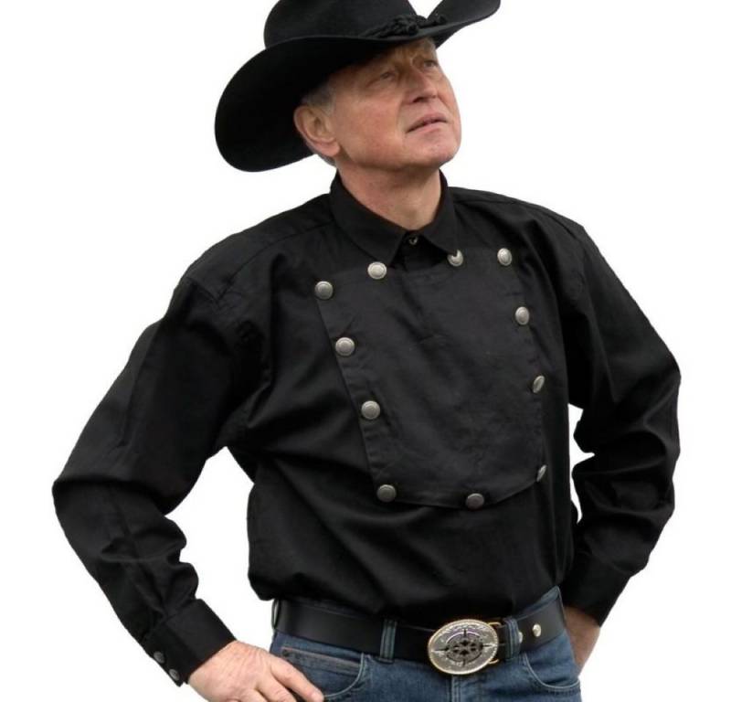 Running Bear Langarmhemd Herren Westernhemd Old Style John Wayne mit knöpfbarem Brustlatz und Concho-Knöpfe von Running Bear
