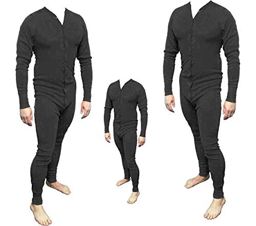 Running Bear Long John Western Unterwäsche schwarz Einteiler Baumwolle Cowboy Unterhose - Cowboy Wild West Line Dance Kleidung (XL - 54/56) von Running Bear