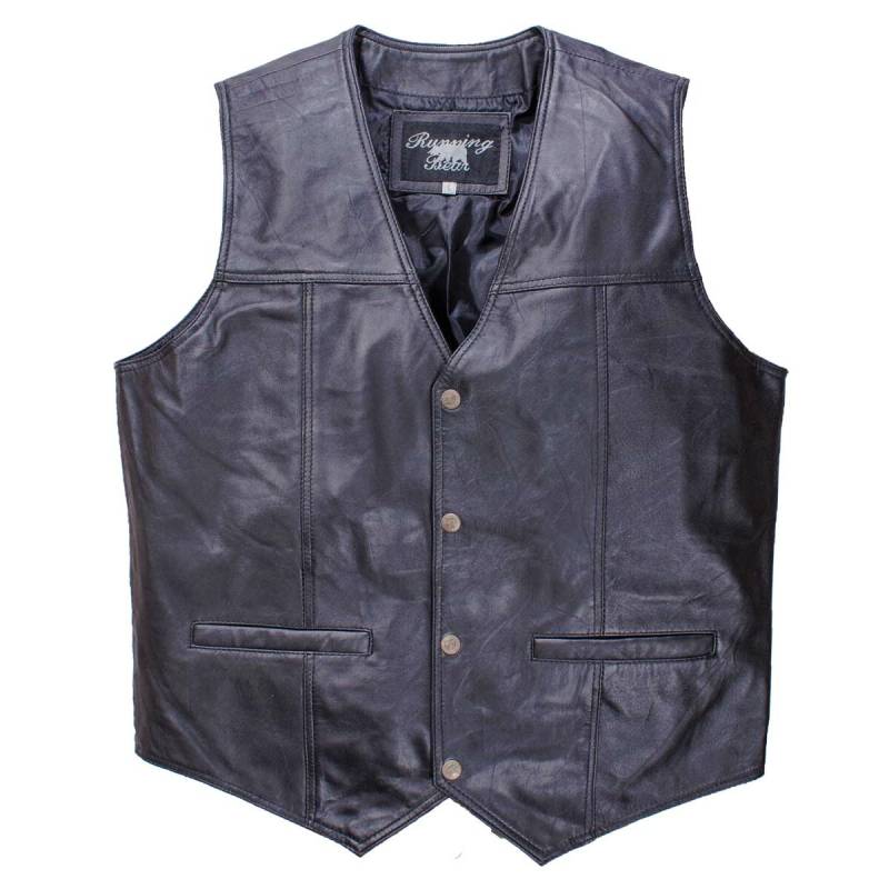 Schwarze Lederweste, Bikerweste mit Druckknöpfen 4XL von Running Bear