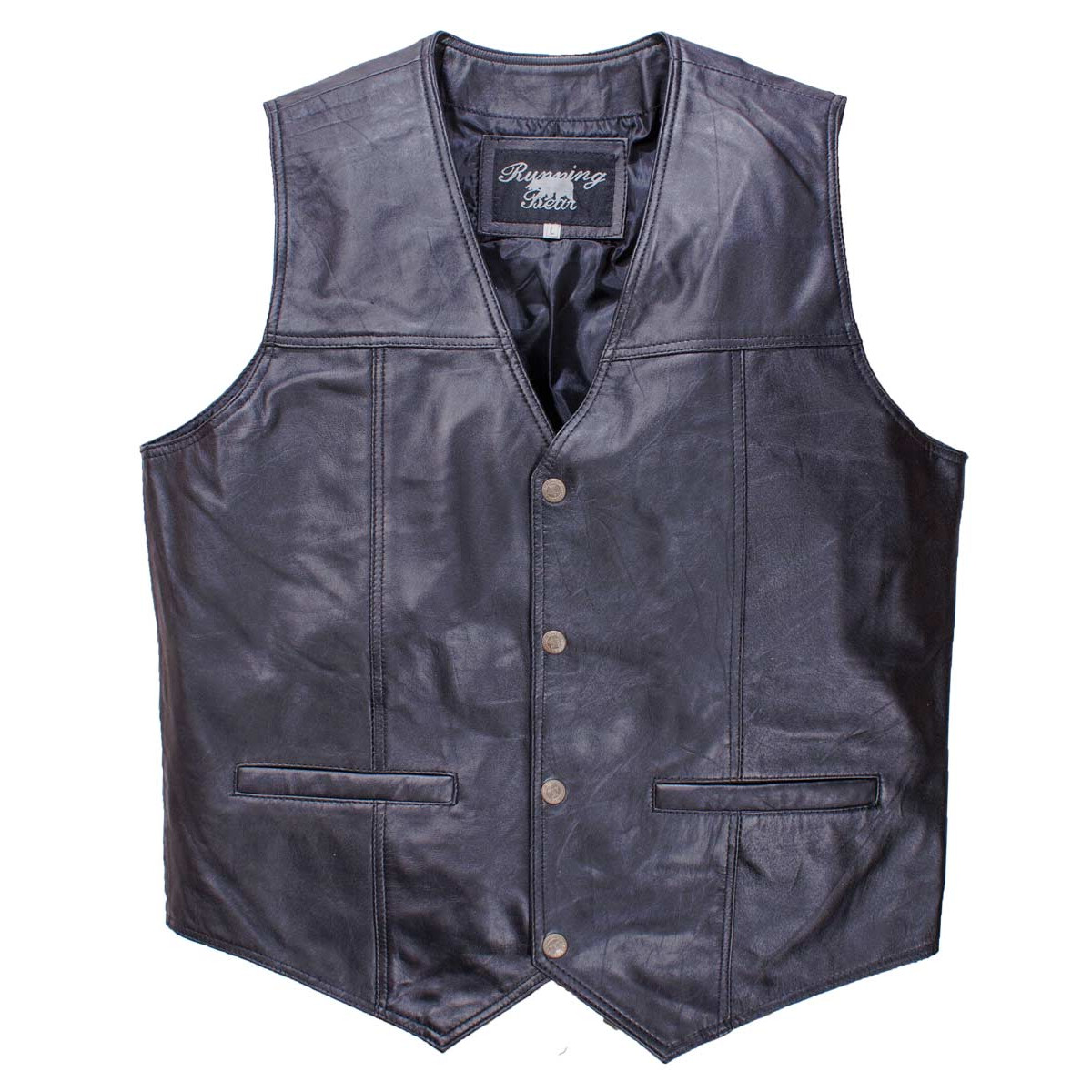 Schwarze Lederweste, Bikerweste mit Druckknöpfen Größe M Schwarze Lederweste, Bikerweste mit Druckknöpfen Größe M von Running Bear