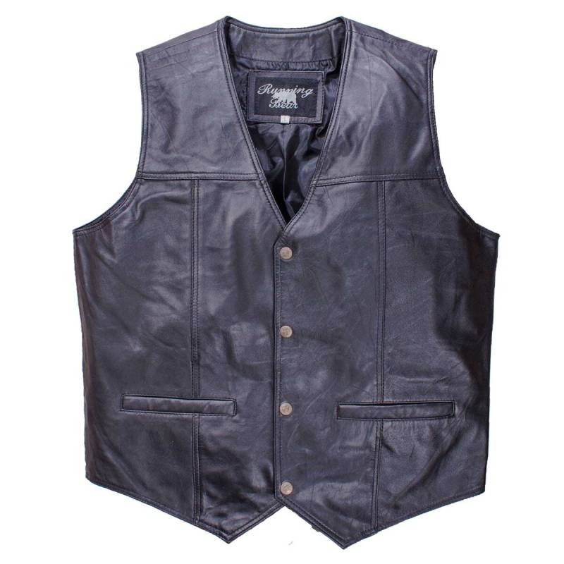 Schwarze Lederweste, Bikerweste mit Druckknöpfen Größe XL von Running Bear
