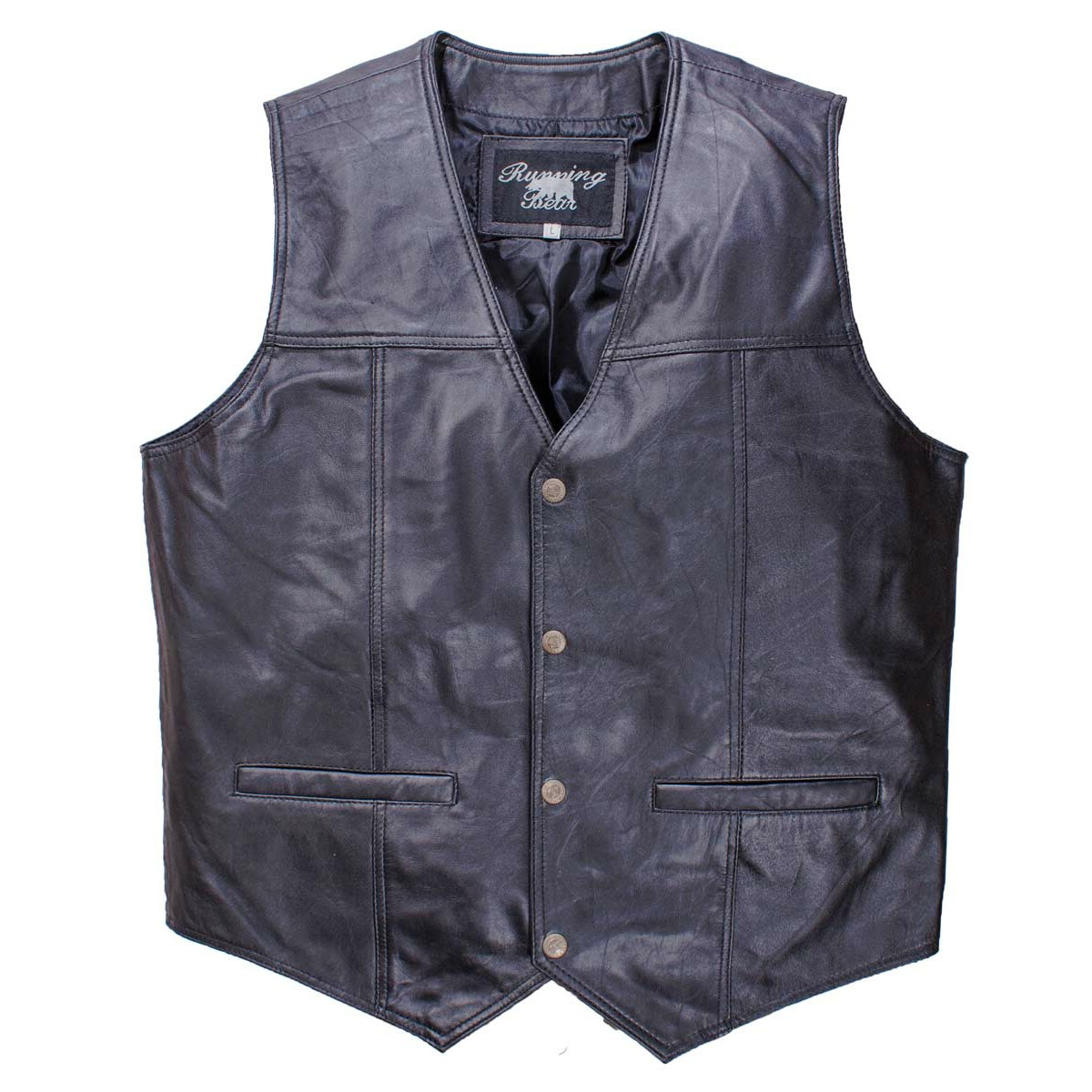 Schwarze Lederweste, Bikerweste mit Druckknöpfen Größe XXL Schwarze Lederweste, Bikerweste mit Druckknöpfen Größe XXL von Running Bear