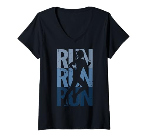 Damen Vintage Run Marathonläufer T-Shirt mit V-Ausschnitt Damen Vintage Run Marathonläufer T-Shirt mit V-Ausschnitt von Running Team