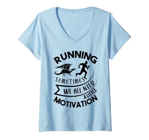 Damen Lustiger Dinosaurier zum Laufen für Läufer-Liebhaber T-Shirt mit V-Ausschnitt Damen Lustiger Dinosaurier zum Laufen für Läufer-Liebhaber T-Shirt mit V-Ausschnitt von Running with a Dinosaur for Motivation Fitness