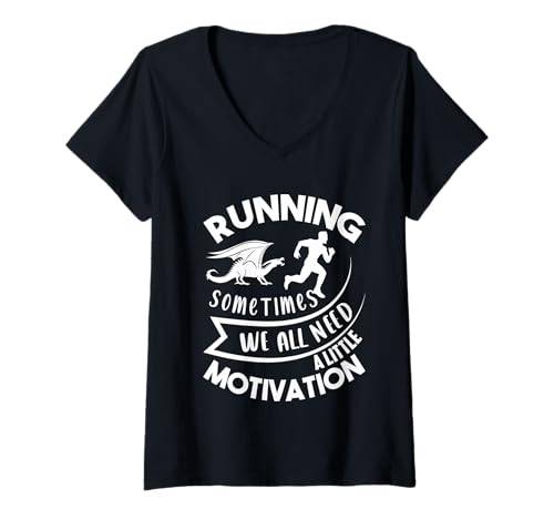 Damen Lustiger Dinosaurier zum Laufen für Läufer-Liebhaber T-Shirt mit V-Ausschnitt Damen Lustiger Dinosaurier zum Laufen für Läufer-Liebhaber T-Shirt mit V-Ausschnitt von Running with a Dinosaur for Motivation Fitness