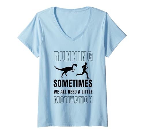 Damen Lustiger Dinosaurier zum Laufen für Läufer-Liebhaber T-Shirt mit V-Ausschnitt Damen Lustiger Dinosaurier zum Laufen für Läufer-Liebhaber T-Shirt mit V-Ausschnitt von Running with a Dinosaur for Motivation Fitness