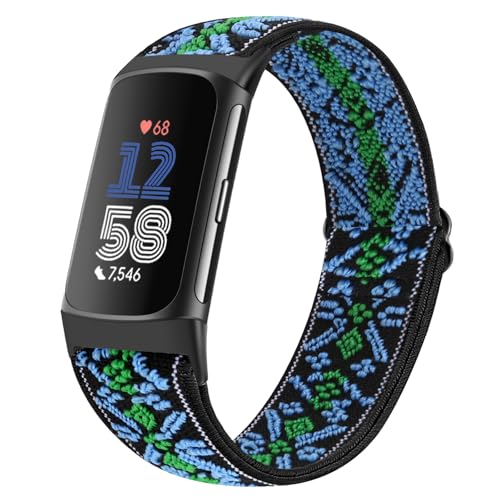 Runostrich Elastisches Nylon Armband Kompatibel mit Fitbit Charge 6/Charge 5 für Damen Herren, Dehnbar Sportlich Loop Weich Armband Zubehör von Runostrich
