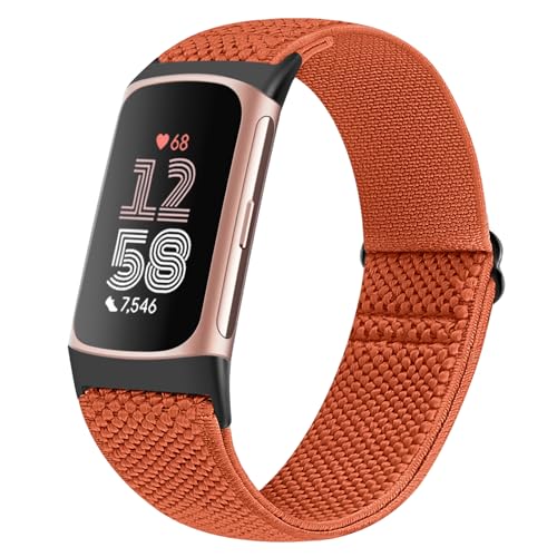 Runostrich Elastisches Nylon Armband Kompatibel mit Fitbit Charge 6/Charge 5 für Damen Herren, Dehnbar Sportlich Loop Weich Armband Zubehör von Runostrich