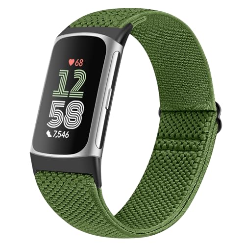 Runostrich Elastisches Nylon Armband Kompatibel mit Fitbit Charge 6/Charge 5 für Damen Herren, Dehnbar Sportlich Loop Weich Armband Zubehör von Runostrich
