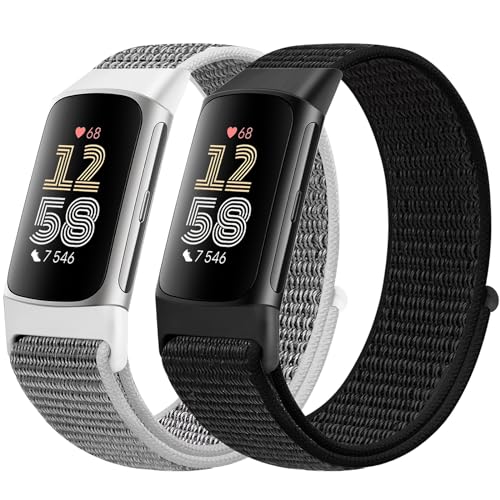 Runostrich Nylon Armband Kompatibel mit Fitbit Charge 6/Fitbit Charge 5 Armband Ersatzband Nylon Sport Loop Uhrenarmband für Fitbit Charge 6/Charge 5 Damen Herren von Runostrich