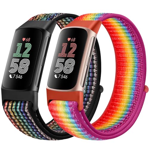 Runostrich Nylon Armband Kompatibel mit Fitbit Charge 6/Fitbit Charge 5 Armband Ersatzband Nylon Sport Loop Uhrenarmband für Fitbit Charge 6/Charge 5 Damen Herren von Runostrich