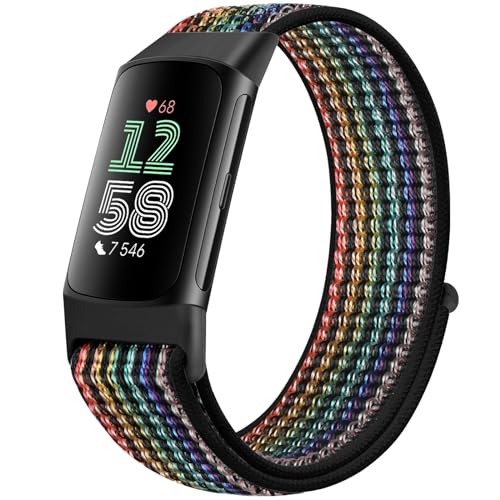 Runostrich Nylon Armband Kompatibel mit Fitbit Charge 6/Fitbit Charge 5 Armband Ersatzband Nylon Sport Loop Uhrenarmband für Fitbit Charge 6/Charge 5 Damen Herren von Runostrich