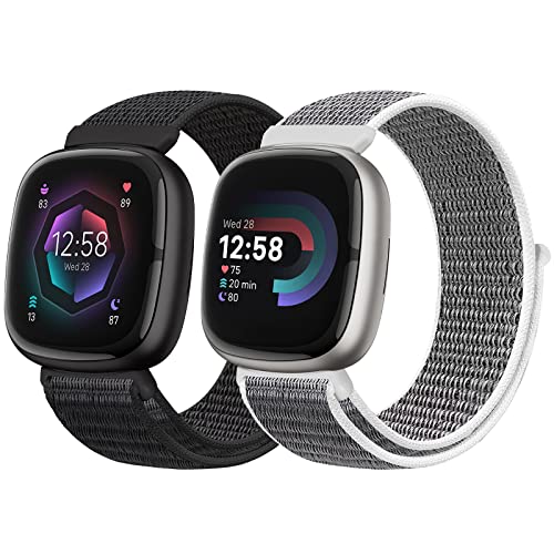 Runostrich Nylon Armband Kompatibel mit Fitbit Versa 4/Fitbit Sense 2/Fitbit Versa 3/Fitbit Sense, Weich Atmungsaktiver Sport Armband Verstellbares Ersatzband Damen Herren von Runostrich