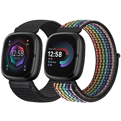 Runostrich Nylon Armband Kompatibel mit Fitbit Versa 4/Fitbit Sense 2/Fitbit Versa 3/Fitbit Sense, Weich Atmungsaktiver Sport Armband Verstellbares Ersatzband Damen Herren von Runostrich