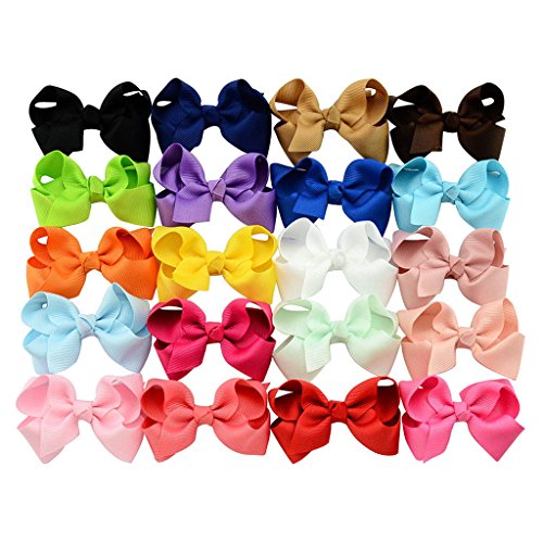 20 Stück Baby Mädchen Kinder Haarschleife Haarnadel Alligator Bowknot Ribbon Clip Grosgrain von Runrain
