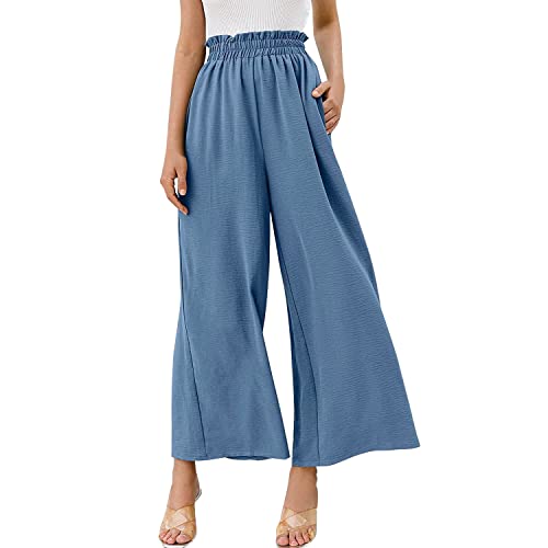Runstarshow Baumwollhose Damen Sommer Lang Gummzug Hohe Taille Freizeithose Weites Bein Strandhose Leicht Haremshose Beiläufig von Runstarshow