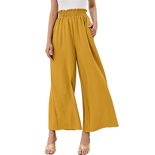 Runstarshow Baumwollhose Damen Sommer Lang Gummzug Hohe Taille Freizeithose Weites Bein Strandhose Leicht Haremshose Beiläufig von Runstarshow
