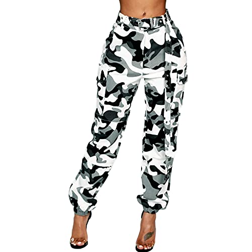 Runstarshow Camouflage Hose Damen Cargohosen Baumwolle Sporthose mit Gürtel von Runstarshow