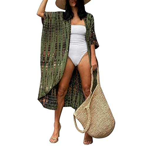 Runstarshow Damen Beach Cover Up Sommer Boho Strand Maxikleid Lange Tunika Kimono Cardigans Loungewear von Runstarshow
