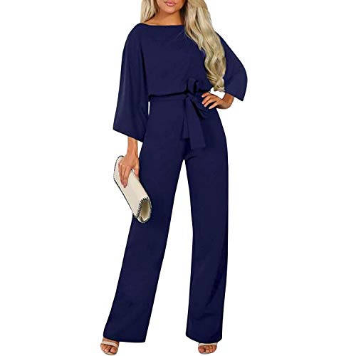 Runstarshow Damen Casual Jumpsuit Sommer Overall Elegant Festlich Playsuit Trousers Round-Neck mit Gürtel von Runstarshow