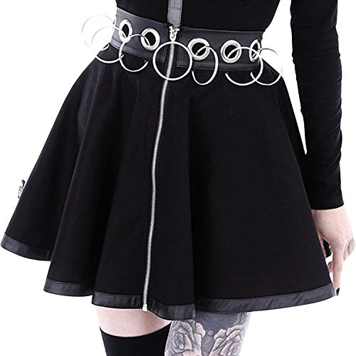 Runstarshow Damen Gothic Röcke Punk Plissee Minirock Hohe Taille A-Linie Taschen Rock Plisseer Rock Kleid von Runstarshow