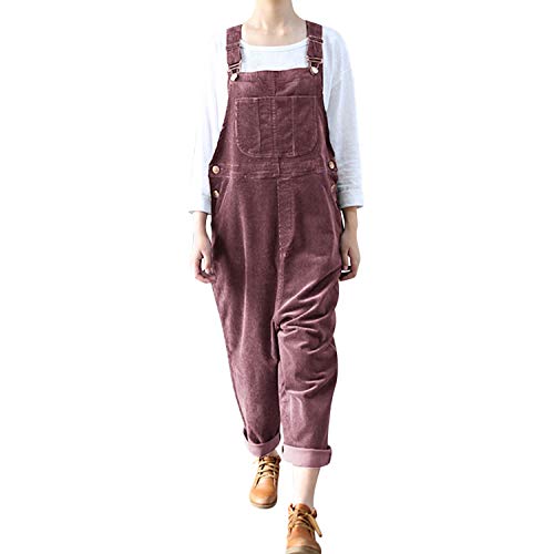 Runstarshow Damen Latzhosen Jumpsuit Retro Jeans Baumwolle Leinen Cord Overall Frauen Ärmellos Playsuits mit Taschen Elegant Breites Bein Hosen von Runstarshow