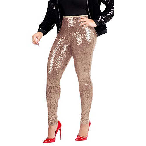 Runstarshow Damen Leggings mit Pailletten High Waist Stretch Skinny Glänzend Hose Glitzer Sporthose Fitness Glanz Pants Strumpfhose von Runstarshow