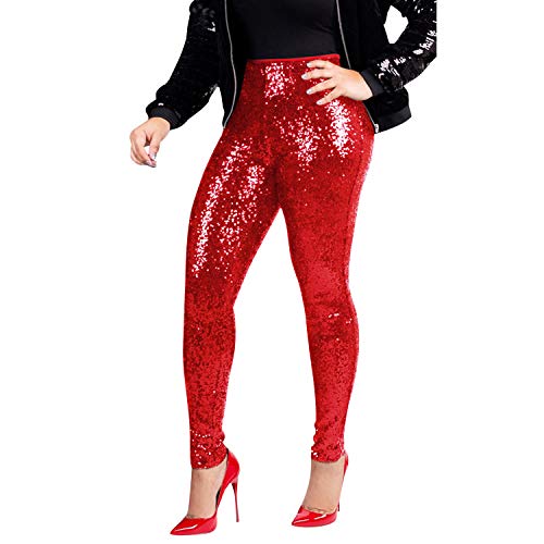 Runstarshow Damen Leggings mit Pailletten High Waist Stretch Skinny Glänzend Hose Glitzer Sporthose Fitness Glanz Pants Strumpfhose von Runstarshow